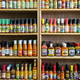 shelves full of hot sauce